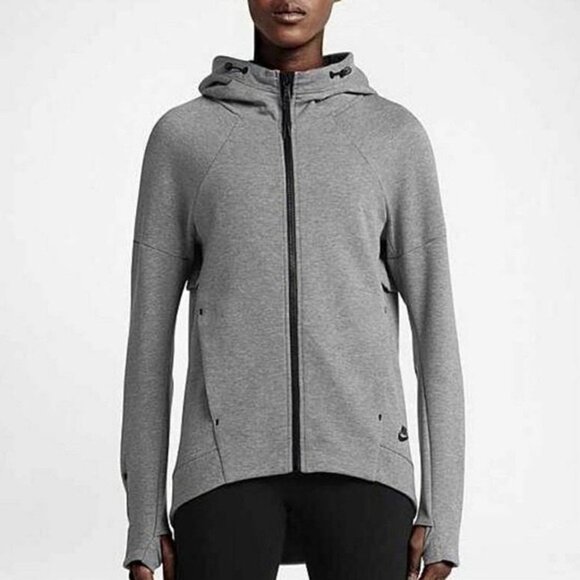 Nike Women's Grey Black Sportswear Tech Fleece Pockets Full Zip Hoodie Size XL - Picture 1 of 12
